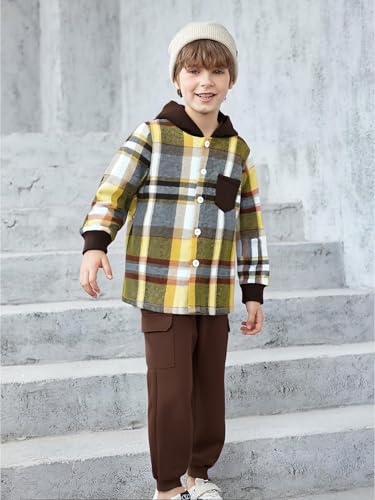 Boys Clothes Fall Winter Outfits, Toddler Boy Sweatsuit Plaid Hoodie Pants Clothing Set For Kids Boys Size 5-12 Years