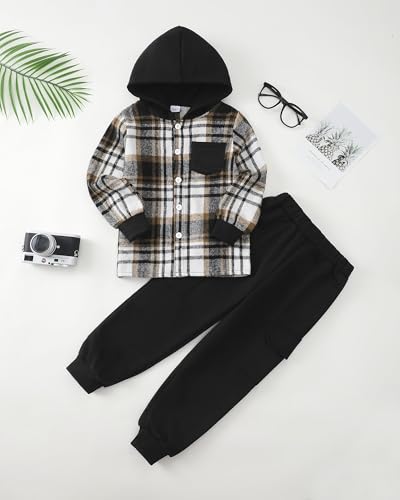 Boys Clothes Fall Winter Outfits, Toddler Boy Sweatsuit Plaid Hoodie Pants Clothing Set For Kids Boys Size 5-12 Years
