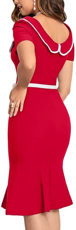 MUXXN Women's Retro 60s Sailor Collar Short Sleeve Pinup Cocktail Work Mermaid Dress with Belt