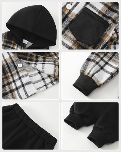 Boys Clothes Fall Winter Outfits, Toddler Boy Sweatsuit Plaid Hoodie Pants Clothing Set For Kids Boys Size 5-12 Years