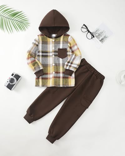 Boys Clothes Fall Winter Outfits, Toddler Boy Sweatsuit Plaid Hoodie Pants Clothing Set For Kids Boys Size 5-12 Years