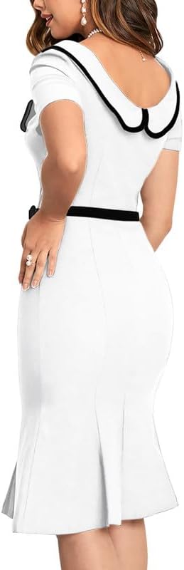 MUXXN Women's Retro 60s Sailor Collar Short Sleeve Pinup Cocktail Work Mermaid Dress with Belt