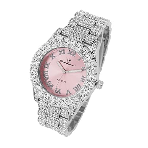 Charles Raymond Women's Big Rocks Bezel Colored Dial with Roman Numerals Fully Iced Out Watch - ST10327LA