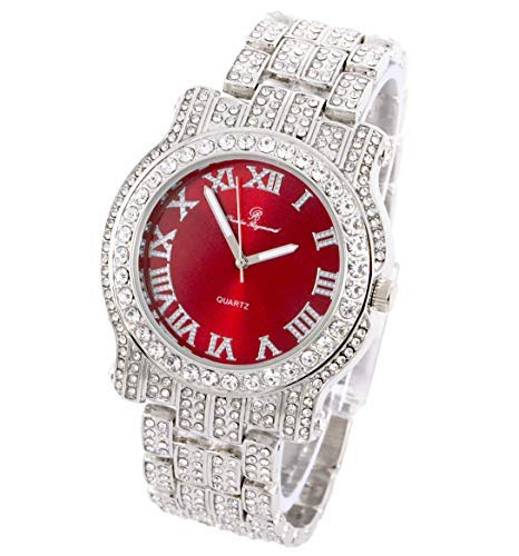 Charles Raymond Bling-ed Out Silver Round Luxury Mens Watch w/Bling-ed Out Bracelet - L0504B