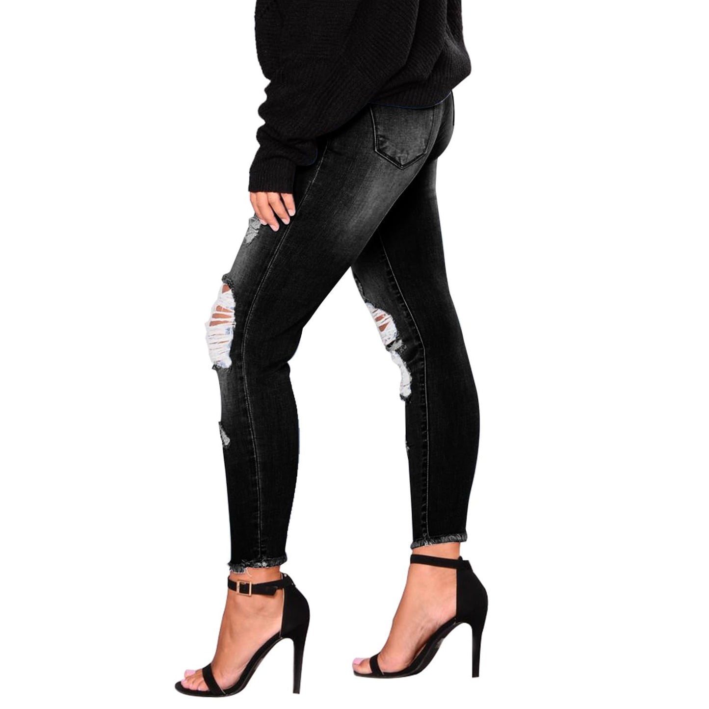 KUNMI Women's Skinny Ripped Trendy Jeans Distressed Stretchy Denim Pants