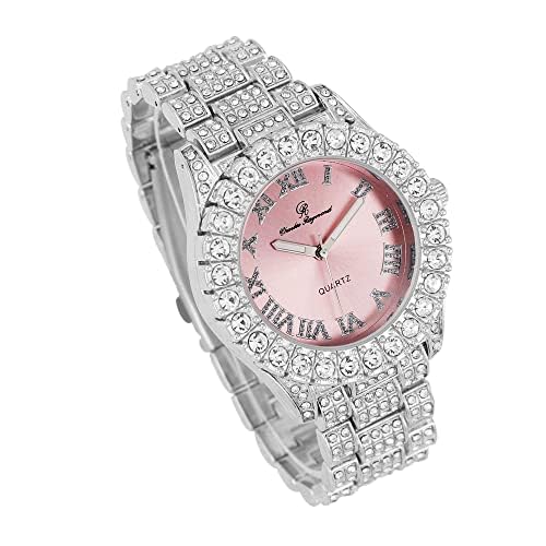 Charles Raymond Women's Big Rocks Bezel Colored Dial with Roman Numerals Fully Iced Out Watch - ST10327LA