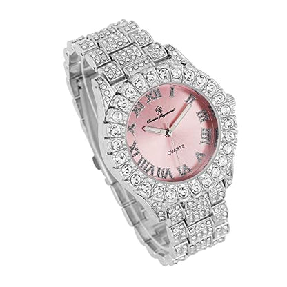Charles Raymond Women's Big Rocks Bezel Colored Dial with Roman Numerals Fully Iced Out Watch - ST10327LA