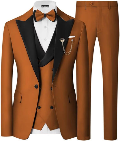 Mens 3 Piece Tuxedo Suit Slim Fit Wedding Prom Dinner Tuxedo for Men Double Breasted Suits Set with Bow Tie
