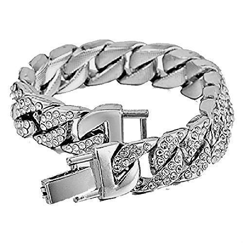 Charles Raymond Bling-ed Out Silver Round Luxury Mens Watch w/Bling-ed Out Bracelet - L0504B