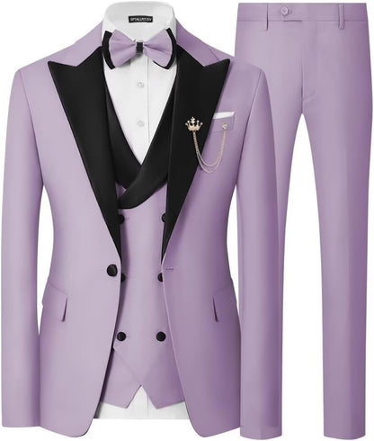 Mens 3 Piece Tuxedo Suit Slim Fit Wedding Prom Dinner Tuxedo for Men Double Breasted Suits Set with Bow Tie