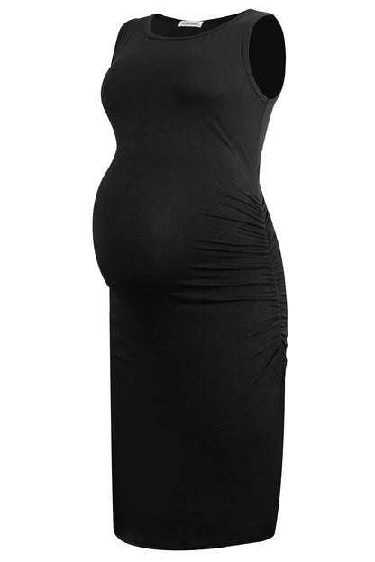 Smallshow Women's Sleeveless Maternity Dress Ruched Pregnancy Clothes