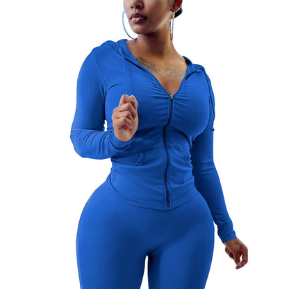 PINSV Women Two Piece Outfits Workout Sets Bodycon Tracksuit Long Sleeve Zip Up Hoodie Jacket Jogger Matching Sweat Pants Set