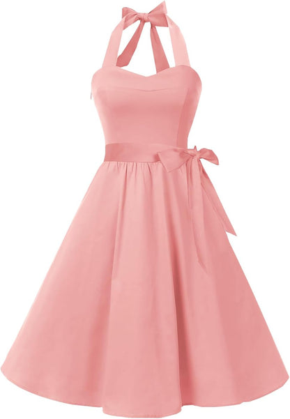 Topdress Women'sVintage Polka Audrey Dress 1950s Halter Retro Cocktail Dress