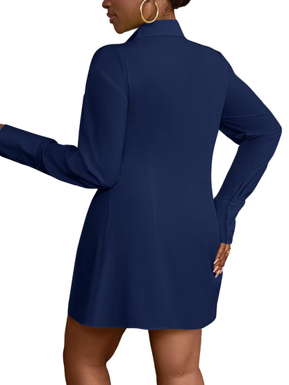 LYANER Women's Button Down Shirt Dress Collar V Neck Long Sleeve Slit Sexy Shirt Dresses