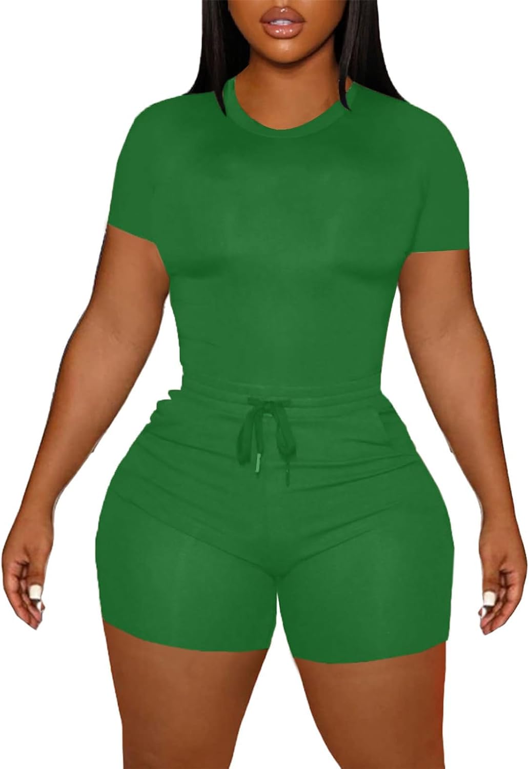 LovelyWholesale Women's Summer 2 Piece Outfits Skinny Shorts Tracksuit Sets