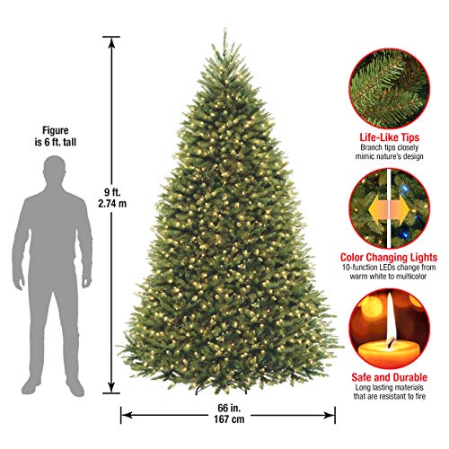 National Tree Company Pre-Lit Artificial Full Christmas Tree, Green, Dunhill Fir, Dual Color LED Lights, Includes Stand, 7.5 Feet, Dual Colored Lights