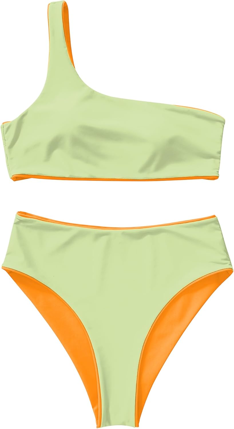 MOOSLOVER Women One Shoulder High Waisted Bikini Tie High Cut Two Piece Swimsuits