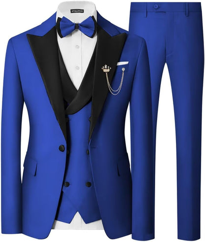 Mens 3 Piece Tuxedo Suit Slim Fit Wedding Prom Dinner Tuxedo for Men Double Breasted Suits Set with Bow Tie