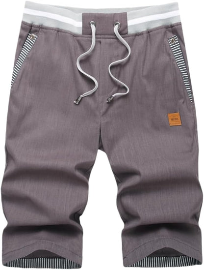 Big Boy's Casual Shorts Summer Cotton Classic Fit Drawstring Elastic Waist Beach Shorts with Pockets