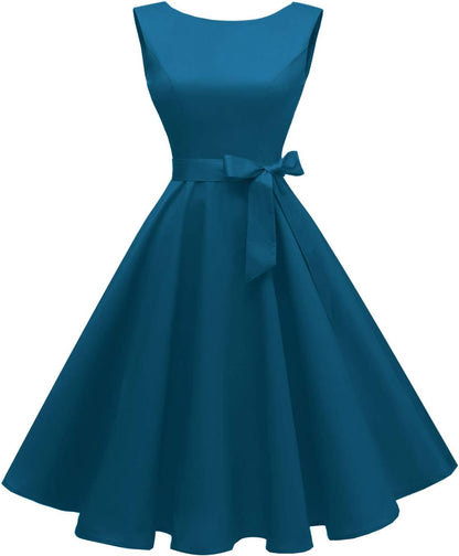 Hanpceirs Women's Boatneck Sleeveless Swing Vintage 1950s Cocktail Dress New