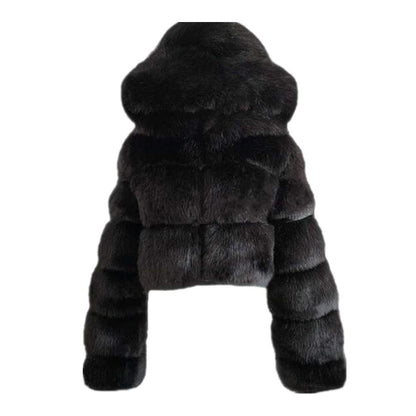 Colf Women's Winter Parka Coat Long Sleeve Faux Fur Coat with Hooded Warm Short Overcoat Jacket