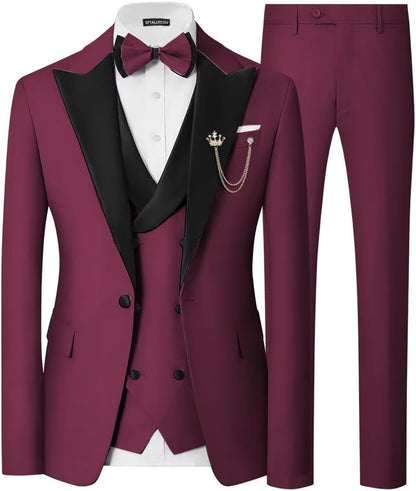 Mens 3 Piece Tuxedo Suit Slim Fit Wedding Prom Dinner Tuxedo for Men Double Breasted Suits Set with Bow Tie