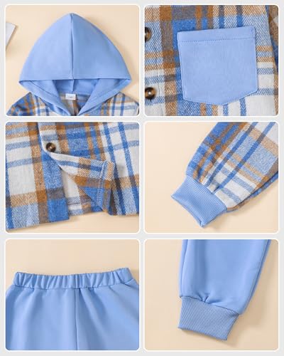 Boys Clothes Fall Winter Outfits, Toddler Boy Sweatsuit Plaid Hoodie Pants Clothing Set For Kids Boys Size 5-12 Years