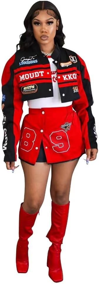 Kafiloe Women Racer Biker Jacket Windbreaker Lightweight Detachable Motorcycle Varsity Jacket Coat Street Wear