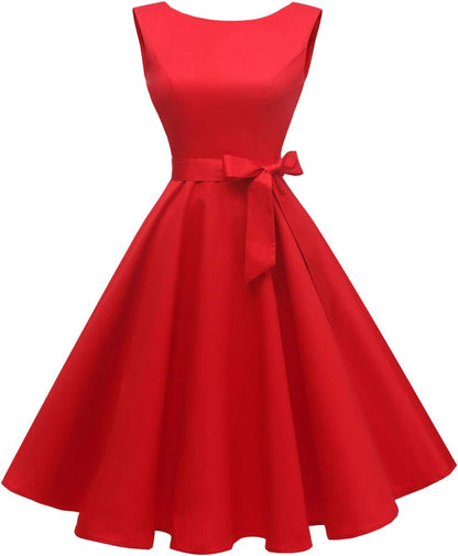 Hanpceirs Women's Boatneck Sleeveless Swing Vintage 1950s Cocktail Dress New
