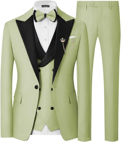 Mens 3 Piece Tuxedo Suit Slim Fit Wedding Prom Dinner Tuxedo for Men Double Breasted Suits Set with Bow Tie