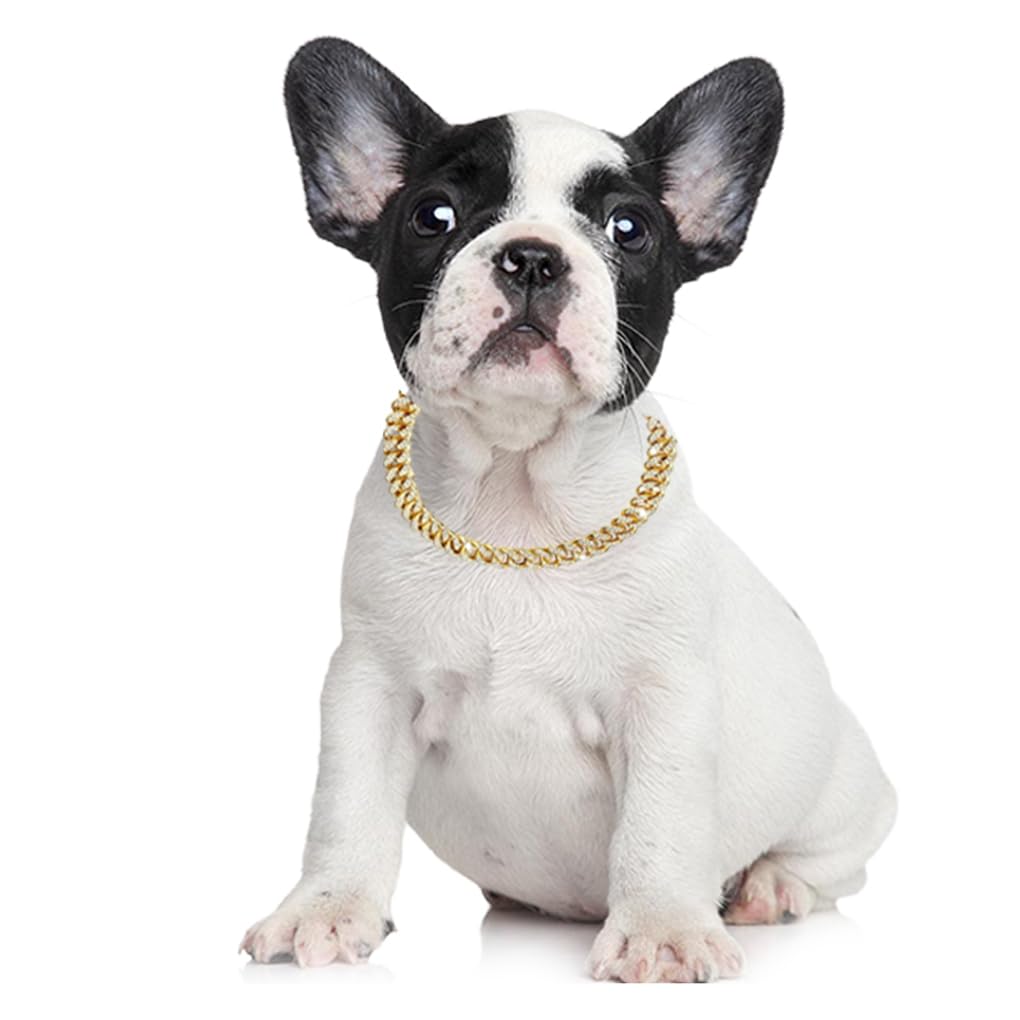 Bling Dog Collars for Small Dogs,Dog Chain Collars, Diamond Necklace Metal Choke Cuban Link Dog Collar, 13mm Wide Pet Jewelry for Puppy Small Medium Large Dogs Cats Rose Gold (8inch)