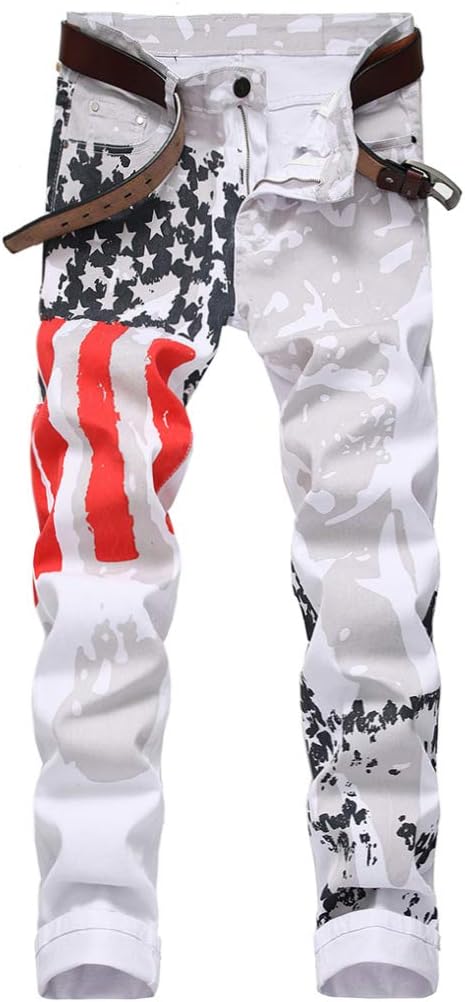 Baylvn Men's Casual Printed Slim Fit Jeans Skinny Denim Pants