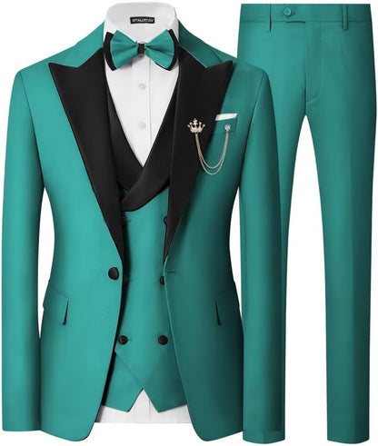 Mens 3 Piece Tuxedo Suit Slim Fit Wedding Prom Dinner Tuxedo for Men Double Breasted Suits Set with Bow Tie