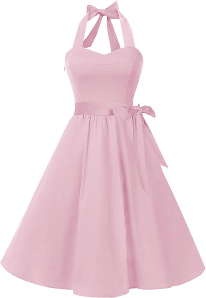 Topdress Women'sVintage Polka Audrey Dress 1950s Halter Retro Cocktail Dress