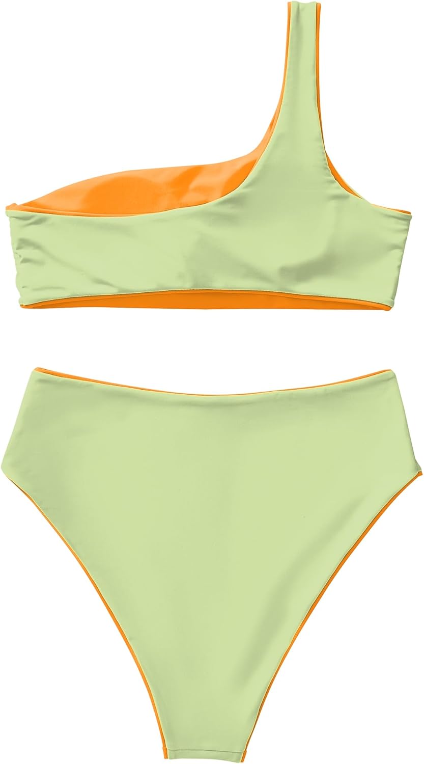 MOOSLOVER Women One Shoulder High Waisted Bikini Tie High Cut Two Piece Swimsuits