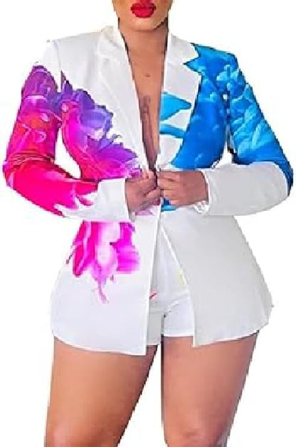 Sexy Blazer Shorts Suits for Women Floral Open Front Blazers Business Casual Shorts 2 Piece Set