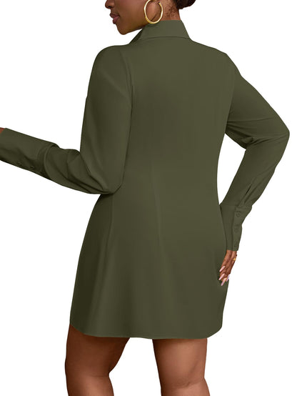 LYANER Women's Button Down Shirt Dress Collar V Neck Long Sleeve Slit Sexy Shirt Dresses