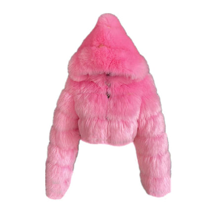 Colf Women's Winter Parka Coat Long Sleeve Faux Fur Coat with Hooded Warm Short Overcoat Jacket