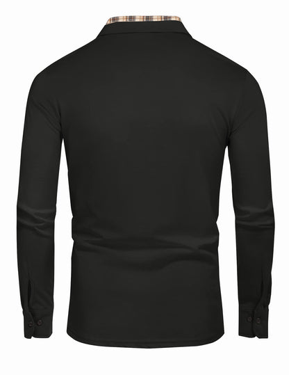 COOFANDY Men's Casual Polo Shirt Long Sleeve Classic Plaid Button Tees with Pockets