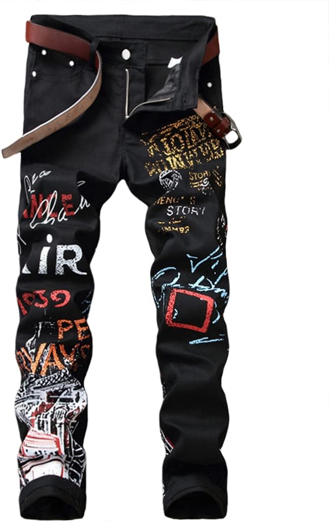 Baylvn Men's Casual Printed Slim Fit Jeans Skinny Denim Pants