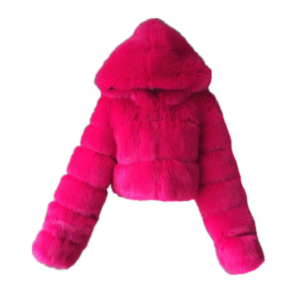 Colf Women's Winter Parka Coat Long Sleeve Faux Fur Coat with Hooded Warm Short Overcoat Jacket