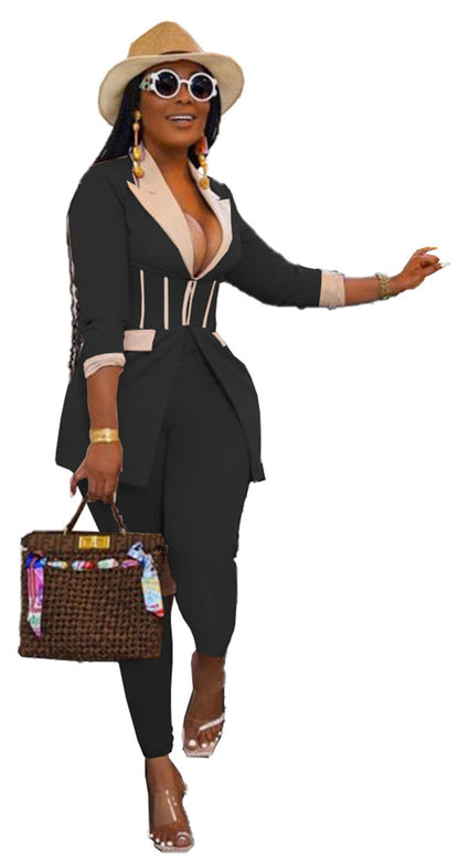 Womens Sexy 2 Pieces Graffiti Print Blazer Suit Pants Set Nightclub Tracksuit Outfit Set