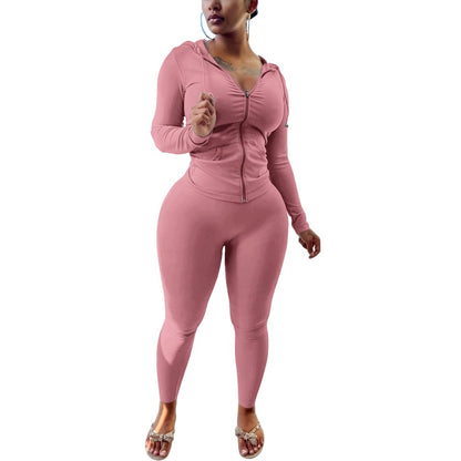 PINSV Women Two Piece Outfits Workout Sets Bodycon Tracksuit Long Sleeve Zip Up Hoodie Jacket Jogger Matching Sweat Pants Set