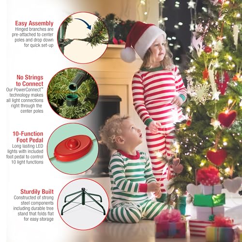 National Tree Company Pre-Lit Artificial Full Christmas Tree, Green, Dunhill Fir, Dual Color LED Lights, Includes Stand, 7.5 Feet, Dual Colored Lights