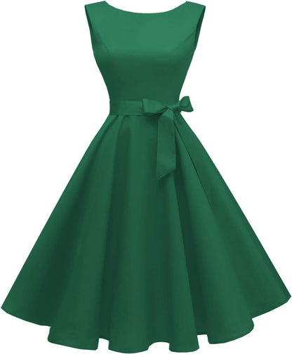 Hanpceirs Women's Boatneck Sleeveless Swing Vintage 1950s Cocktail Dress New