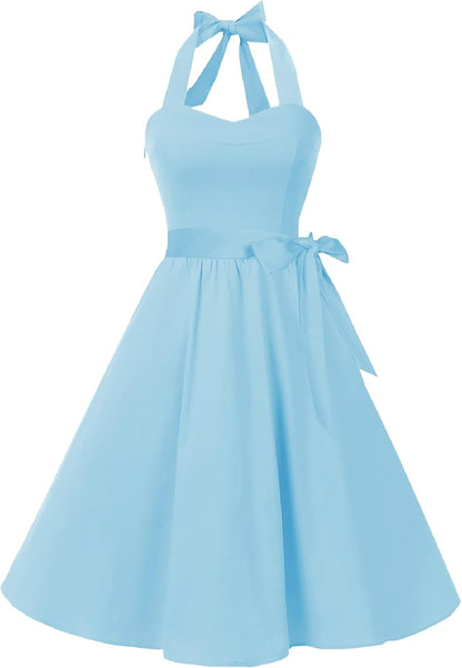 Topdress Women'sVintage Polka Audrey Dress 1950s Halter Retro Cocktail Dress