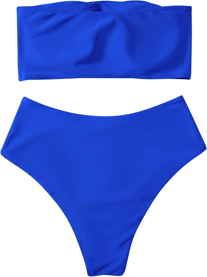 OMKAGI Women Bandeau Bikini Swimsuits Cheeky Off Shoulder Bathing Suit