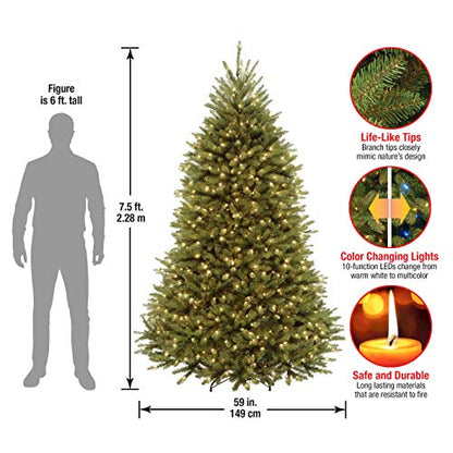 National Tree Company Pre-Lit Artificial Full Christmas Tree, Green, Dunhill Fir, Dual Color LED Lights, Includes Stand, 7.5 Feet, Dual Colored Lights