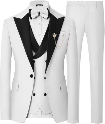 Mens 3 Piece Tuxedo Suit Slim Fit Wedding Prom Dinner Tuxedo for Men Double Breasted Suits Set with Bow Tie