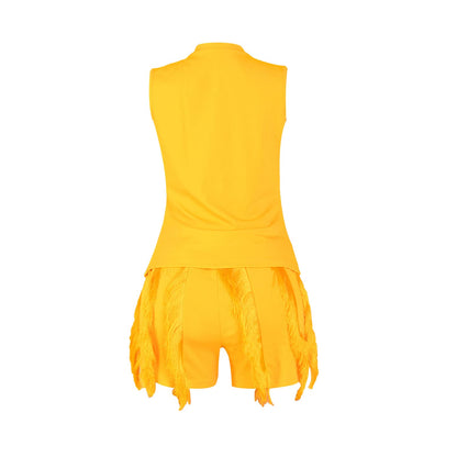 Elainone Two Piece Outfits for Women Sexy Bodycon Sleeveless Tops Drawstring Waist Shorts Sets